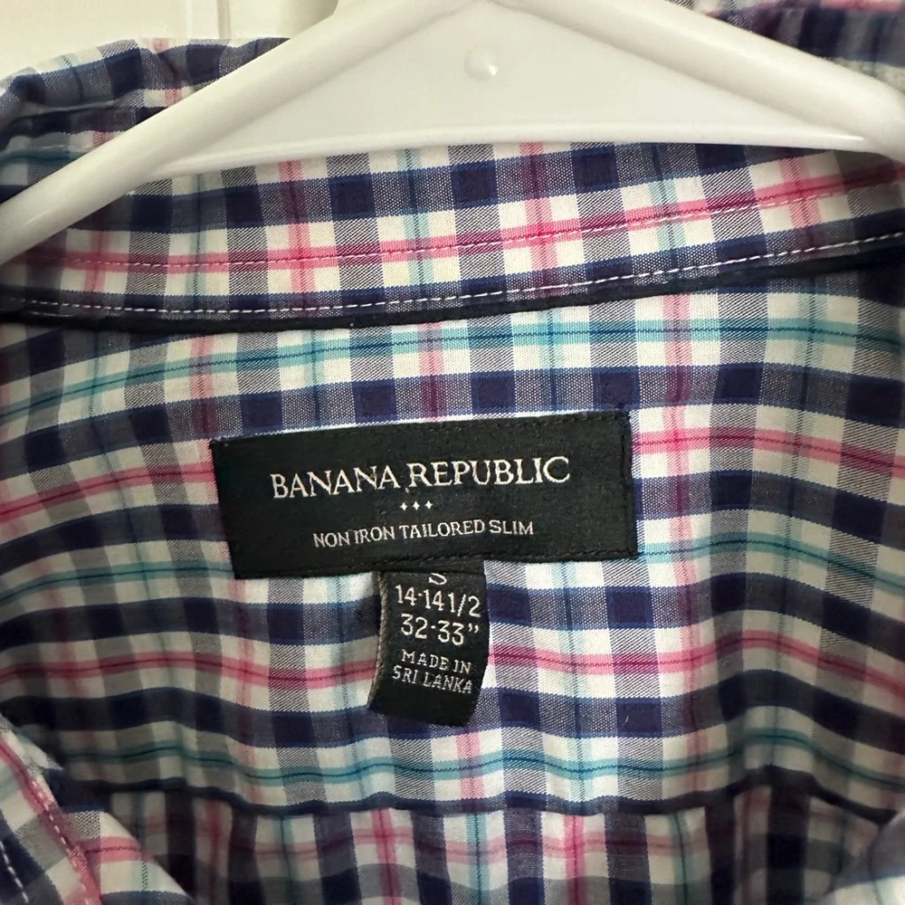 Banana Republic Tailored Slim Button-Down Shirt 14.5 | Plaid Check Non-Iron